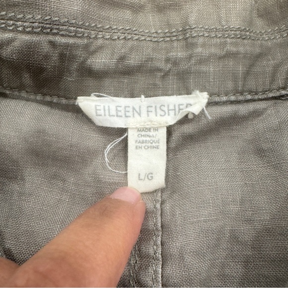 Eileen Fisher Asymmetrical Zip Jacket Women Large Moto Style Organic Linen Gray - Picture 4 of 7